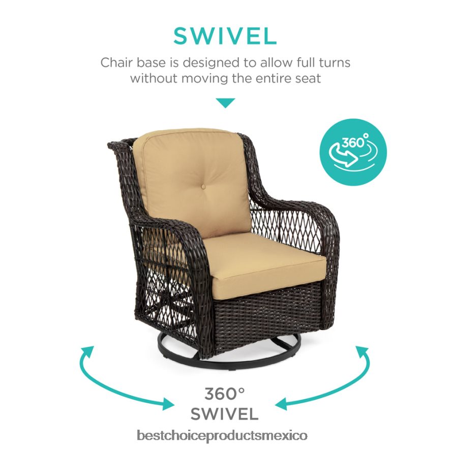 vida al aire libre | Juego de muebles de bistró de mimbre para patio de 3 piezas con 2 mecedoras giratorias y mesa Best Choice Products beige X080FZ1405