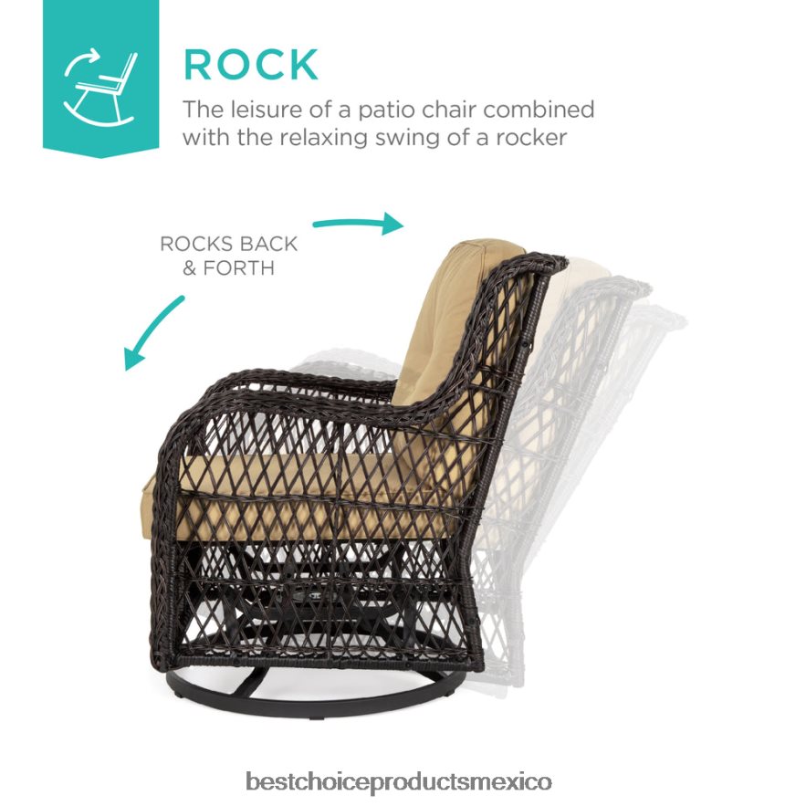 vida al aire libre | Juego de muebles de bistró de mimbre para patio de 3 piezas con 2 mecedoras giratorias y mesa Best Choice Products beige X080FZ1405