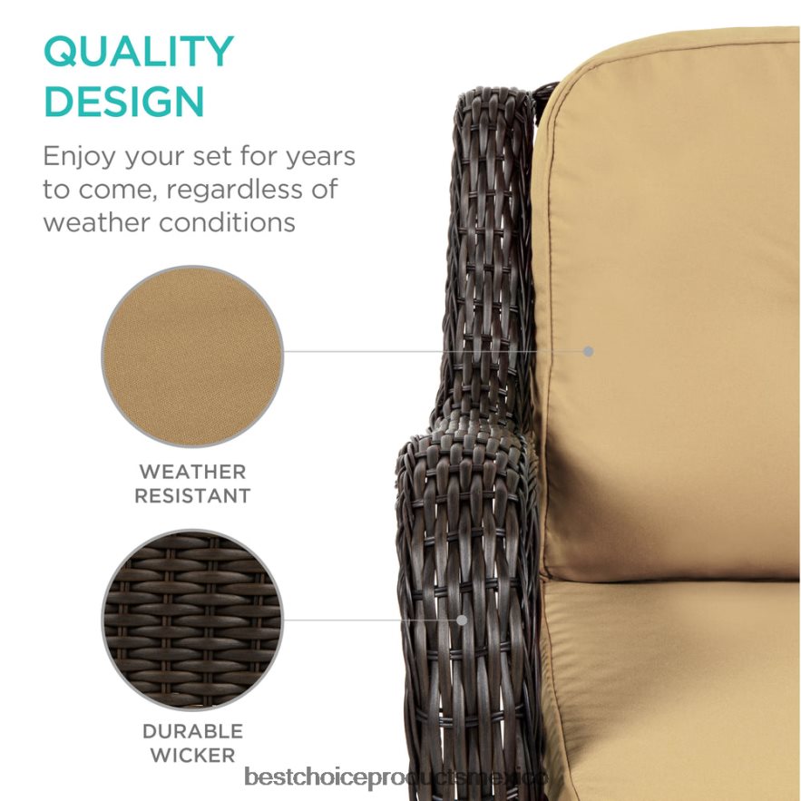 vida al aire libre | Juego de muebles de bistró de mimbre para patio de 3 piezas con 2 mecedoras giratorias y mesa Best Choice Products beige X080FZ1405
