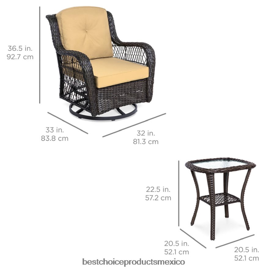 vida al aire libre | Juego de muebles de bistró de mimbre para patio de 3 piezas con 2 mecedoras giratorias y mesa Best Choice Products beige X080FZ1405