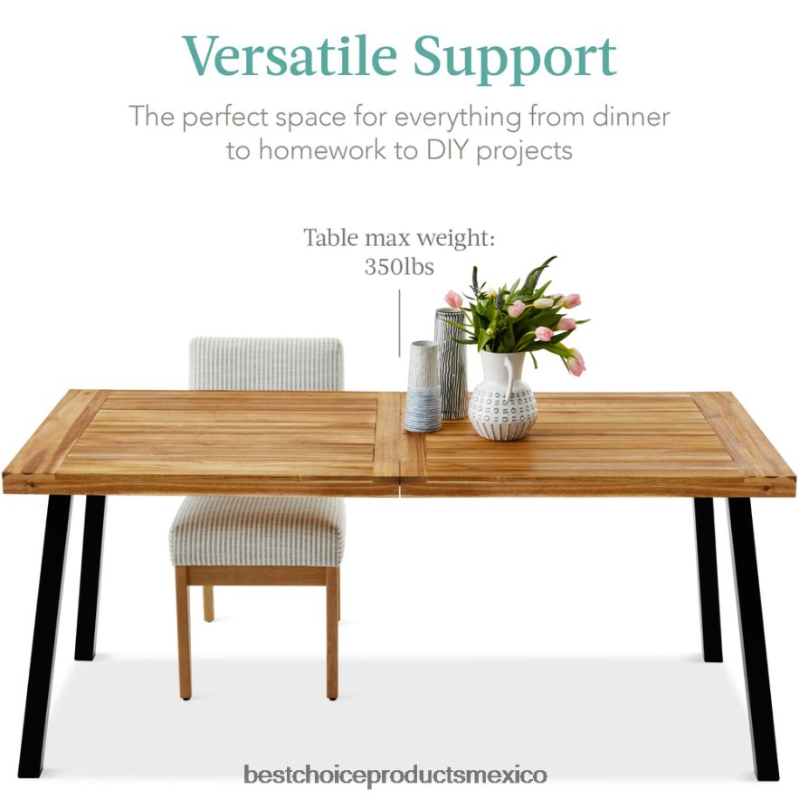 vida al aire libre | Mesa de comedor de madera de acacia para interior y exterior para 6 personas Best Choice Products natural X080FZ429