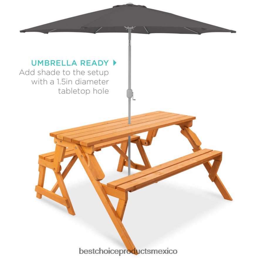 vida al aire libre | Mesa de picnic/banco de jardín de madera intercambiable para exteriores 2 en 1 Best Choice Products marrón X080FZ431