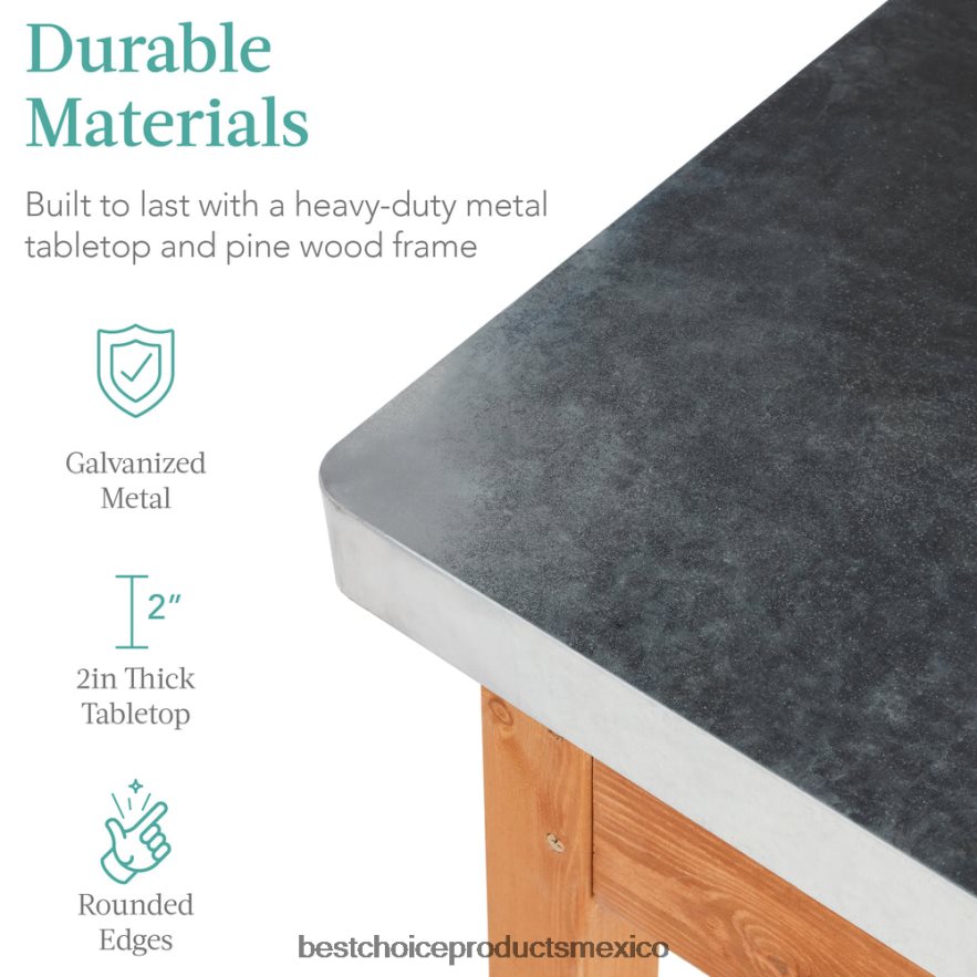 vida al aire libre | Mesa móvil para exterior y armario de almacenamiento con 4 ruedas, tapa de acero inoxidable. Best Choice Products teñido de marrón X080FZ430