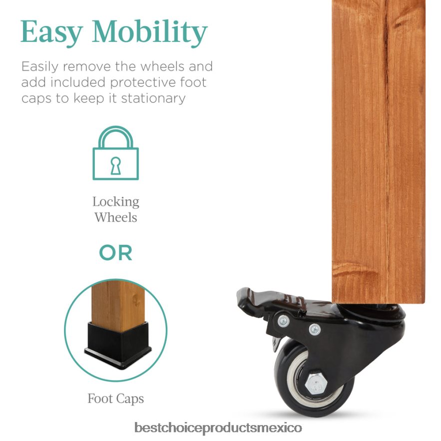 vida al aire libre | Mesa móvil para exterior y armario de almacenamiento con 4 ruedas, tapa de acero inoxidable. Best Choice Products teñido de marrón X080FZ430