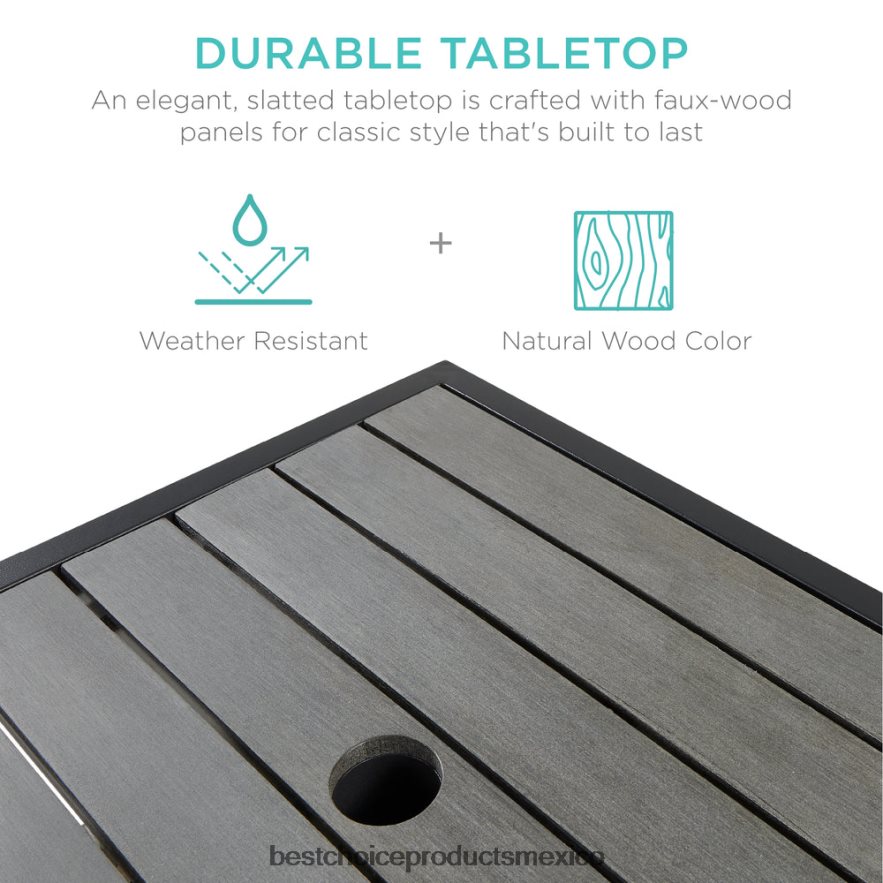 vida al aire libre | Muebles decorativos de mesa auxiliar de mimbre para patio al aire libre con orificio para sombrilla Best Choice Products gris X080FZ931