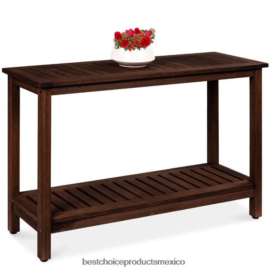 vida al aire libre | Organizador de almacenamiento de mesa consola de madera de 2 estantes con acabado natural Best Choice Products Café exprés X080FZ940