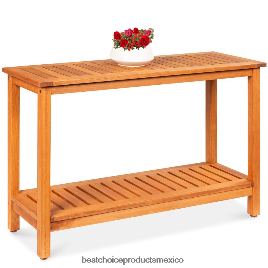 vida al aire libre | Organizador de almacenamiento de mesa consola de madera de 2 estantes con acabado natural Best Choice Products marrón X080FZ938