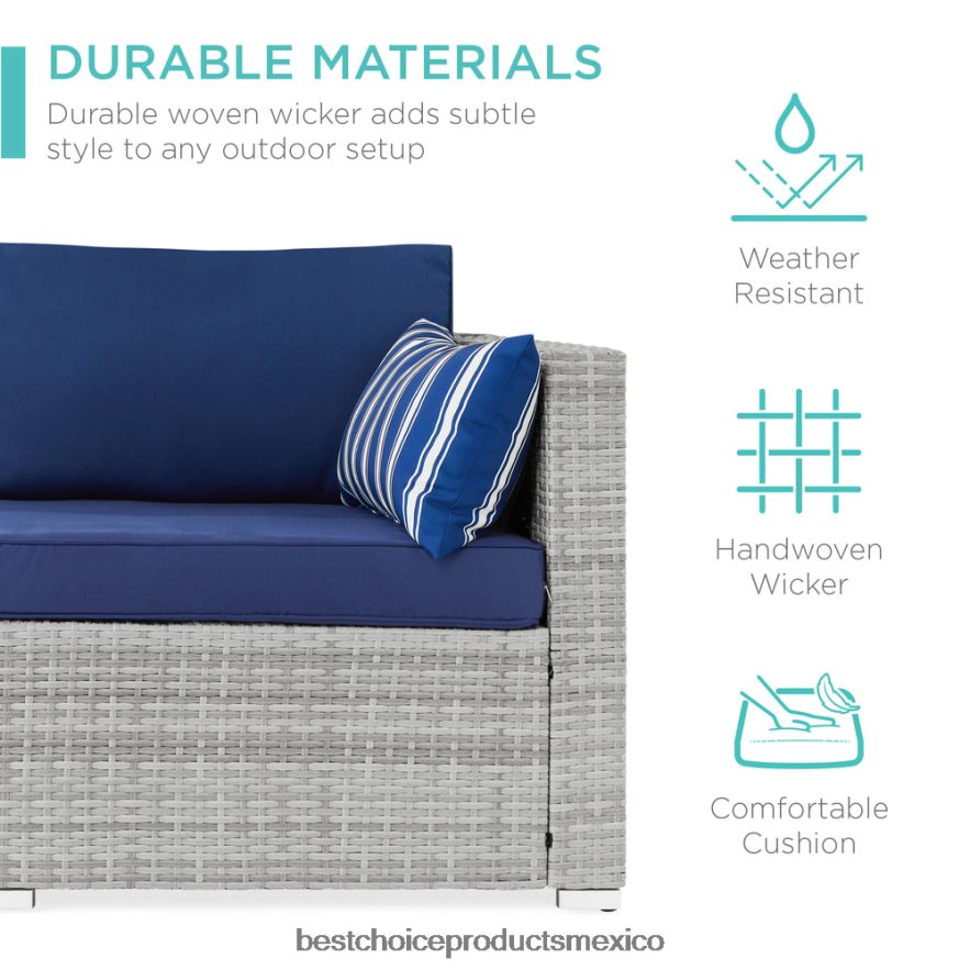 vida al aire libre | Sofá de dos plazas para patio al aire libre para 2 personas con 2 almohadas decorativas Best Choice Products gris/azul marino X080FZ1433