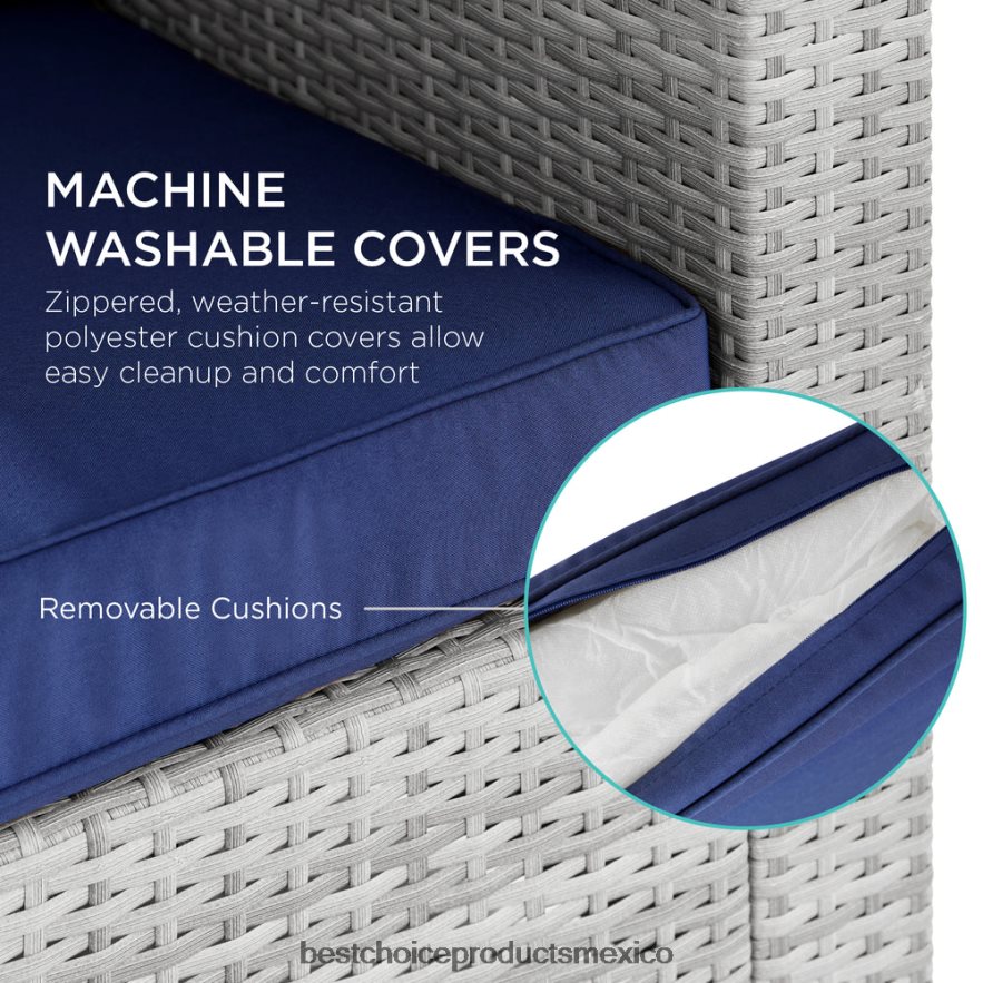 vida al aire libre | Sofá de dos plazas para patio al aire libre para 2 personas con 2 almohadas decorativas Best Choice Products gris/azul marino X080FZ1433