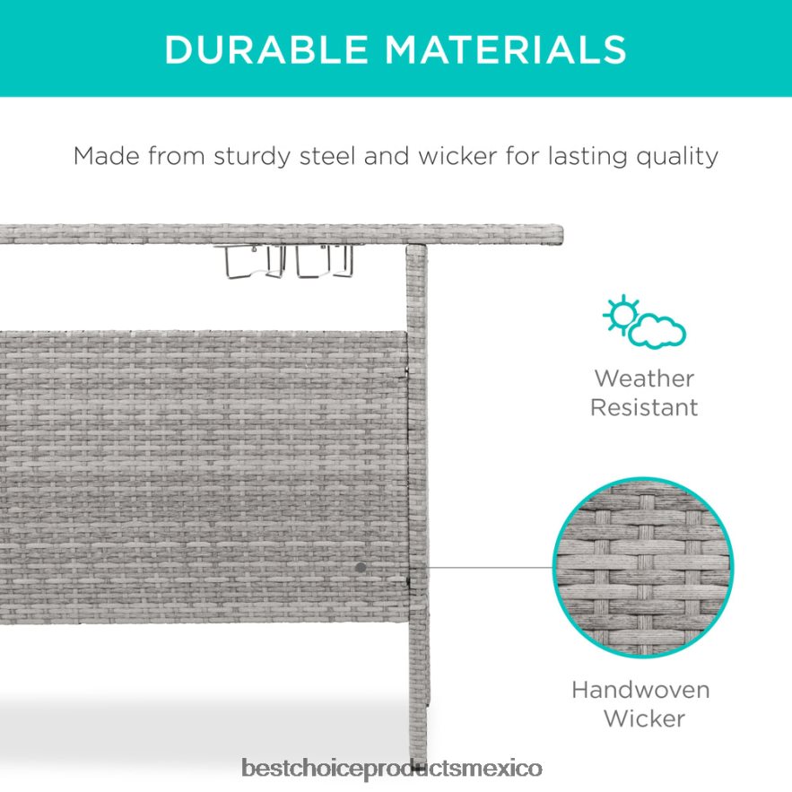 vida al aire libre | mesa de bar de mimbre para exterior con 2 estantes de acero, 2 rieles Best Choice Products gris X080FZ933