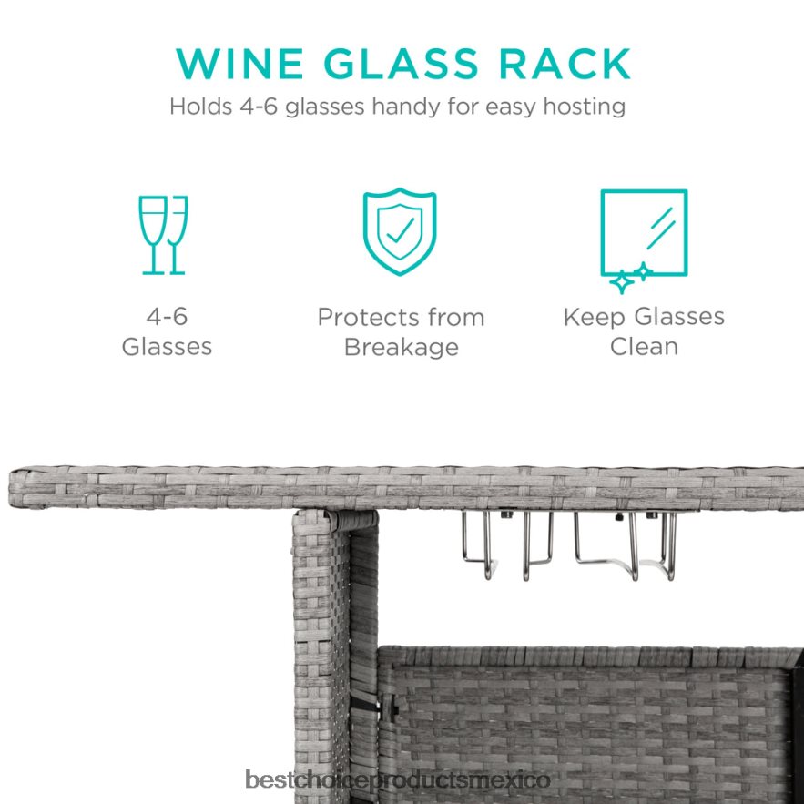 vida al aire libre | mesa de bar de mimbre para exterior con 2 estantes de acero, 2 rieles Best Choice Products gris X080FZ933