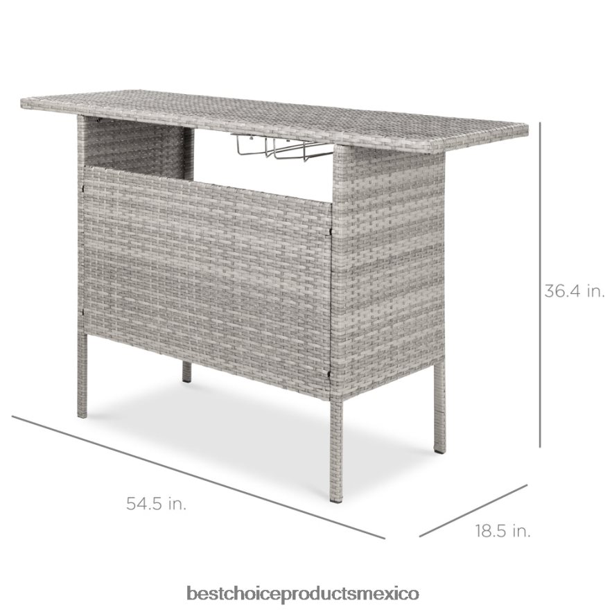 vida al aire libre | mesa de bar de mimbre para exterior con 2 estantes de acero, 2 rieles Best Choice Products gris X080FZ933