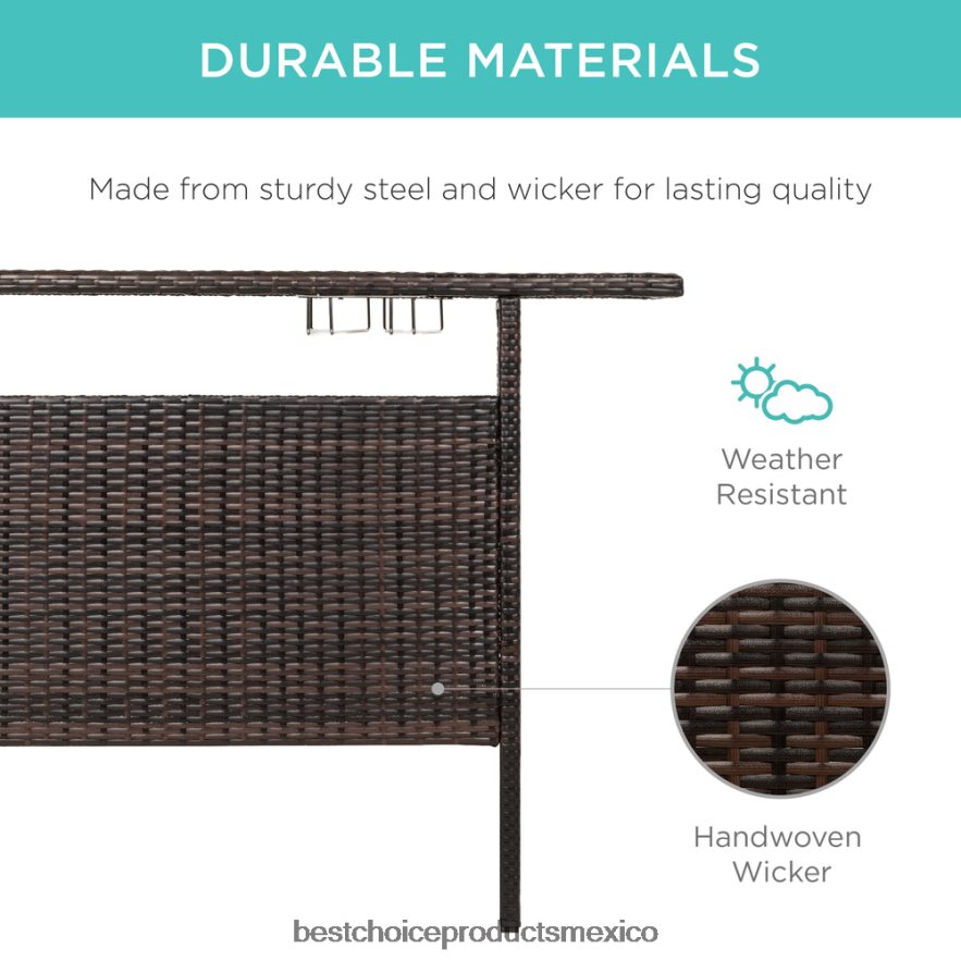 vida al aire libre | mesa de bar de mimbre para exterior con 2 estantes de acero, 2 rieles Best Choice Products marrón X080FZ932
