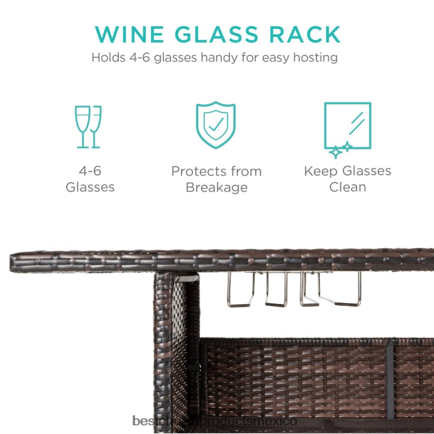 vida al aire libre | mesa de bar de mimbre para exterior con 2 estantes de acero, 2 rieles Best Choice Products marrón X080FZ932