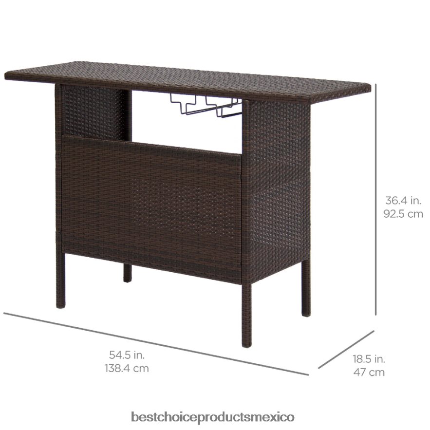 vida al aire libre | mesa de bar de mimbre para exterior con 2 estantes de acero, 2 rieles Best Choice Products marrón X080FZ932