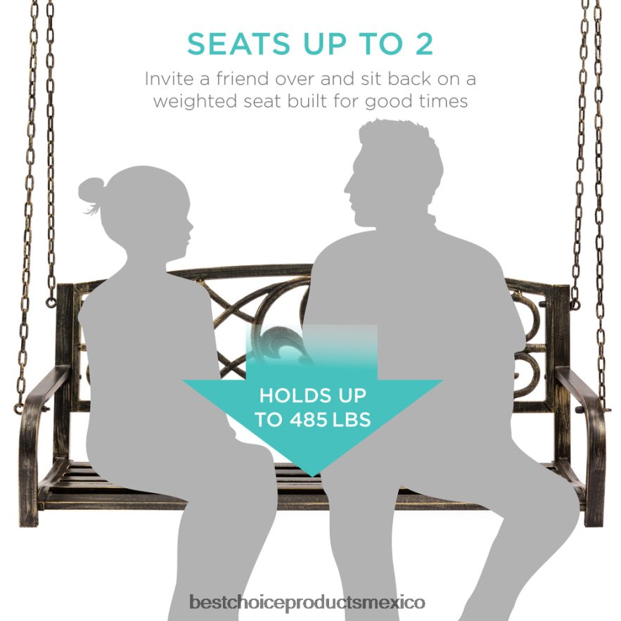 vida al aire libre | Banco columpio colgante de metal para exteriores para 2 personas con detalles en flor de lis Best Choice Products bronce X080FZ1484