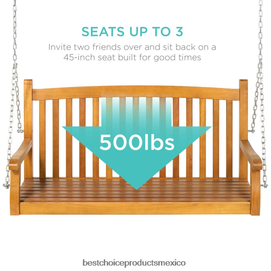 vida al aire libre | Banco columpio para porche colgante con respaldo curvado de madera con cadenas de montaje Best Choice Products marrón X080FZ942