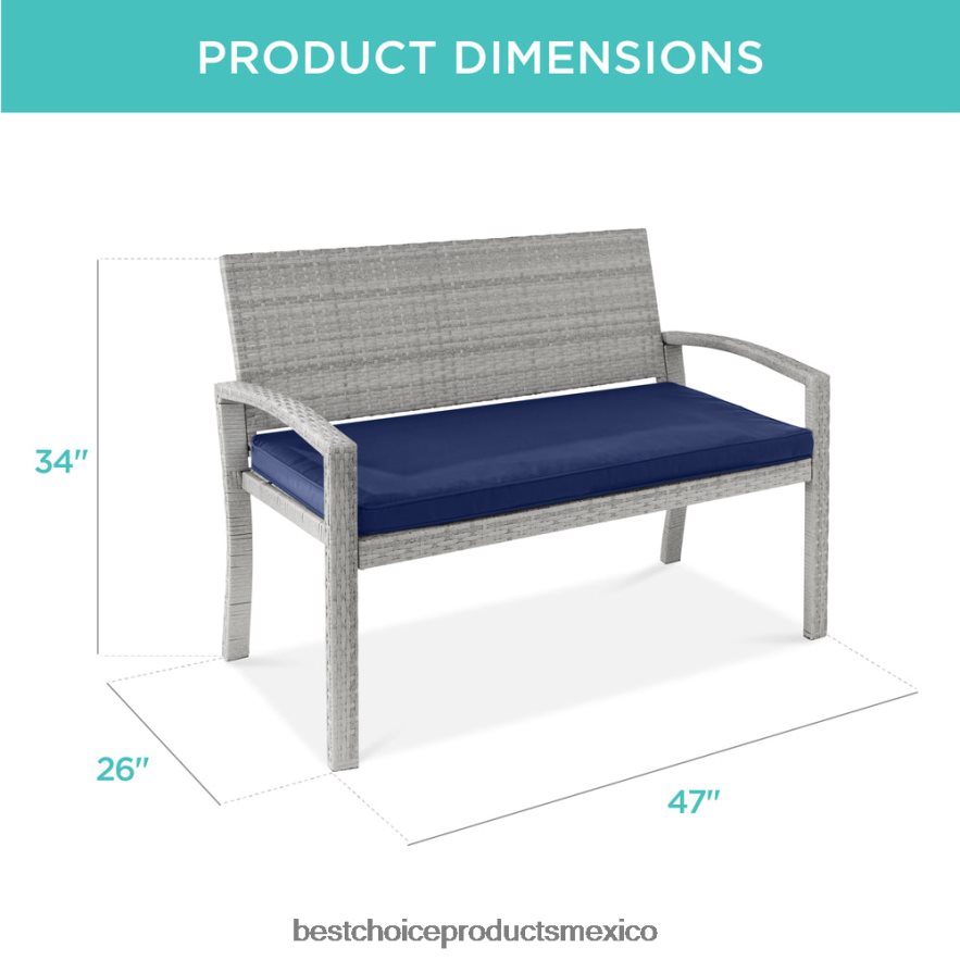 vida al aire libre | Banco de mimbre para porche para 2 personas para exteriores, jardín con capacidad de 700 lb Best Choice Products gris/azul marino X080FZ946