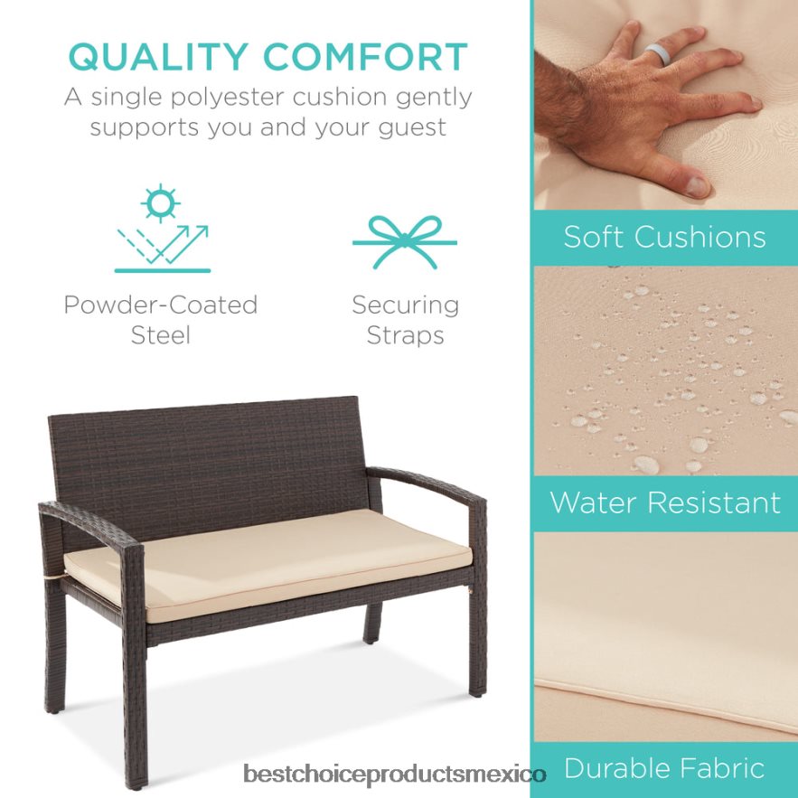 vida al aire libre | Banco de mimbre para porche para 2 personas para exteriores, jardín con capacidad de 700 lb Best Choice Products marrón/bronceado X080FZ947