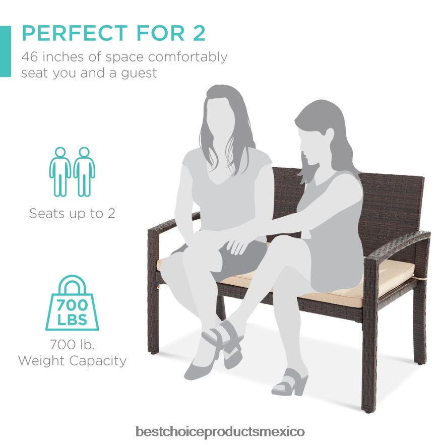 vida al aire libre | Banco de mimbre para porche para 2 personas para exteriores, jardín con capacidad de 700 lb Best Choice Products marrón/bronceado X080FZ947