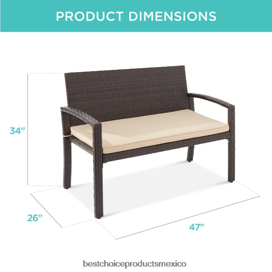 vida al aire libre | Banco de mimbre para porche para 2 personas para exteriores, jardín con capacidad de 700 lb Best Choice Products marrón/bronceado X080FZ947