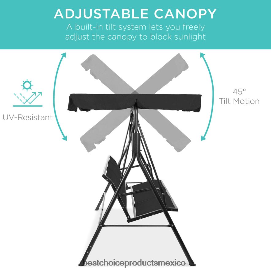 vida al aire libre | Banco planeador oscilante con dosel para exteriores de 2 plazas con tela textilene y estructura de acero Best Choice Products negro X080FZ1358