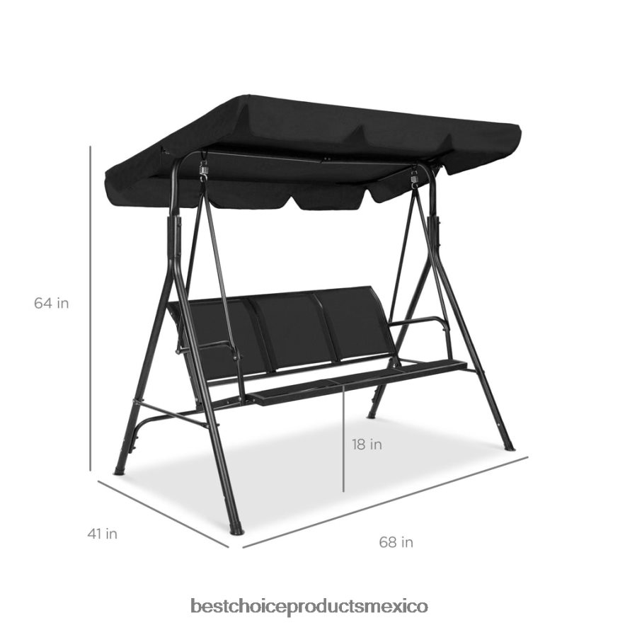 vida al aire libre | Banco planeador oscilante con dosel para exteriores de 2 plazas con tela textilene y estructura de acero Best Choice Products negro X080FZ1358