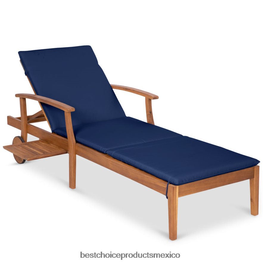 vida al aire libre | Chaise lounge ajustable de madera de acacia con mesa auxiliar y ruedas. Best Choice Products Azul marino X080FZ873