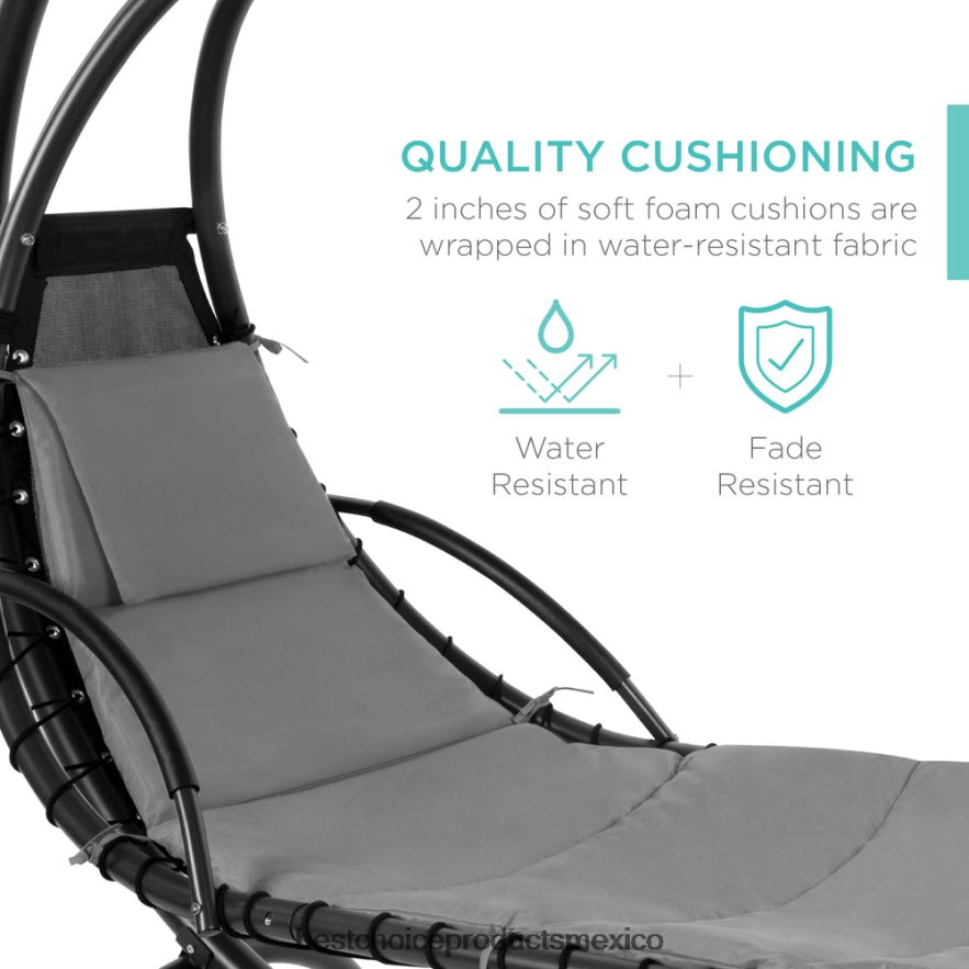 vida al aire libre | Chaise lounge curvada colgante con almohada incorporada, dosel extraíble Best Choice Products gris carbón X080FZ820