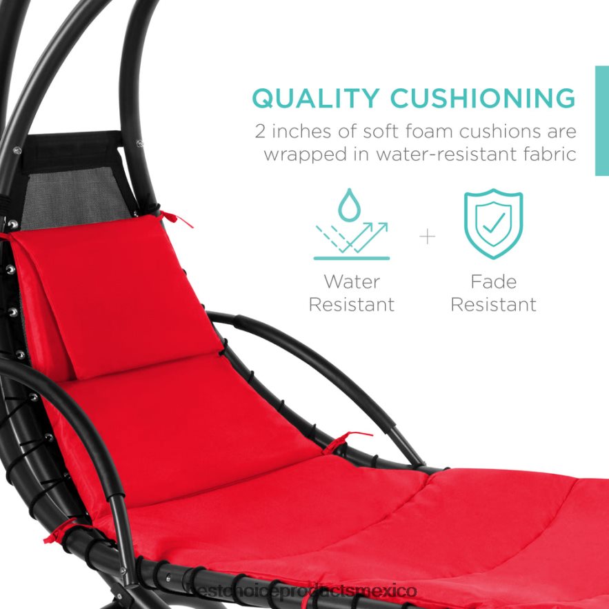 vida al aire libre | Chaise lounge curvada colgante con almohada incorporada, dosel extraíble Best Choice Products rojo X080FZ821