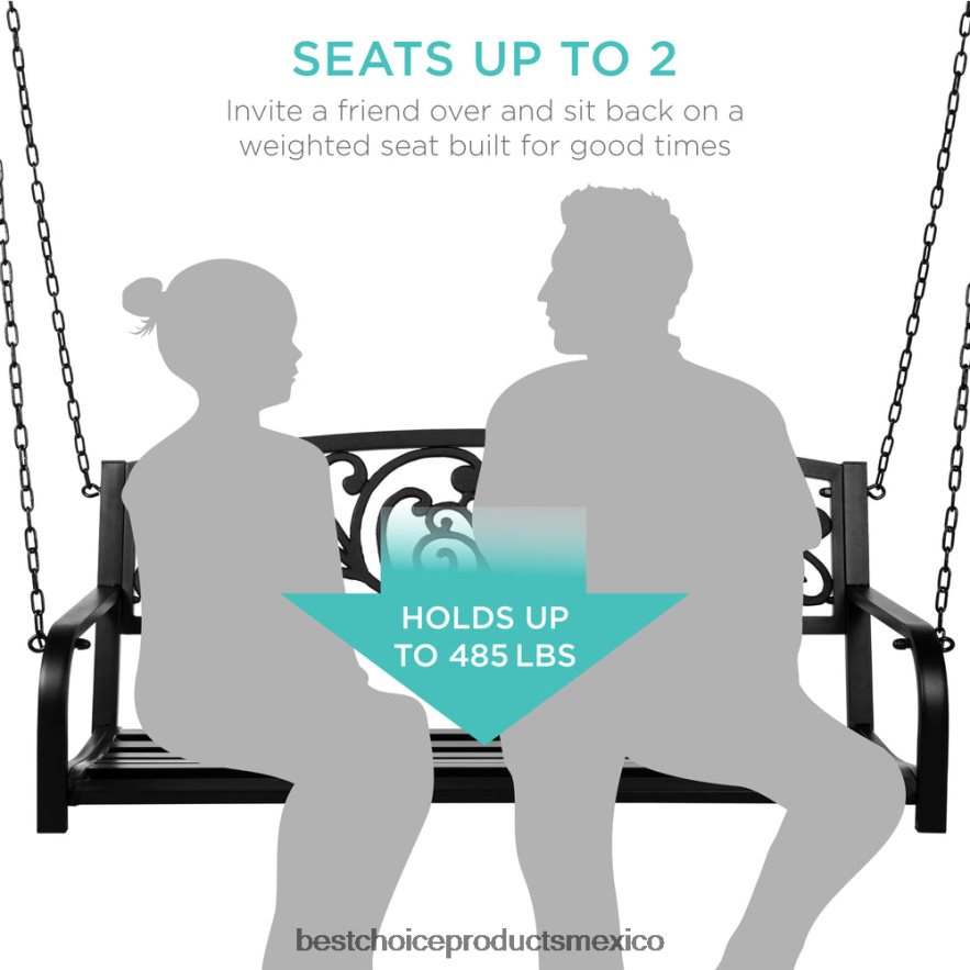 vida al aire libre | Columpio de metal para porche exterior para 2 personas con detalles florales, capacidad de peso de 485 lb Best Choice Products negro X080FZ910