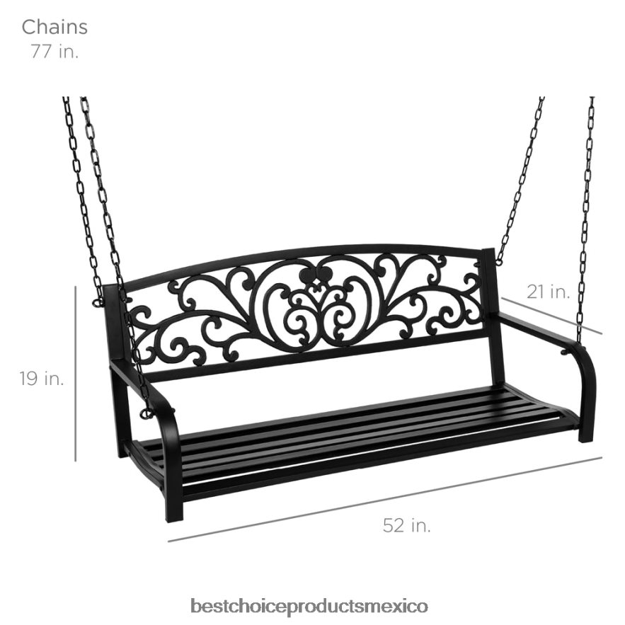 vida al aire libre | Columpio de metal para porche exterior para 2 personas con detalles florales, capacidad de peso de 485 lb Best Choice Products negro X080FZ910