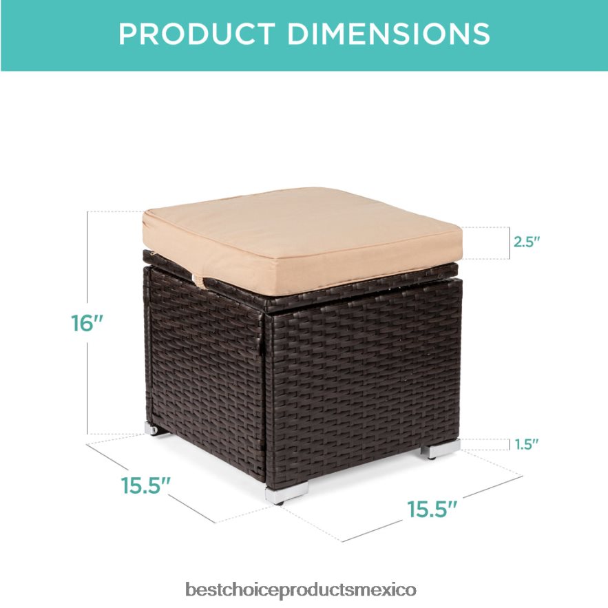 vida al aire libre | Juego de 2 otomanas de mimbre, multiusos con cojines desenfundables, estructura de acero. Best Choice Products marrón/beige X080FZ893