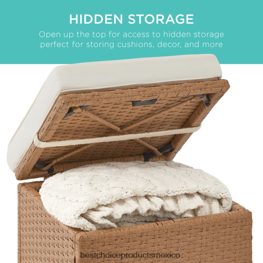 vida al aire libre | Juego de 2 otomanas de mimbre, multiusos con cojines desenfundables, estructura de acero. Best Choice Products natural/marfil X080FZ898