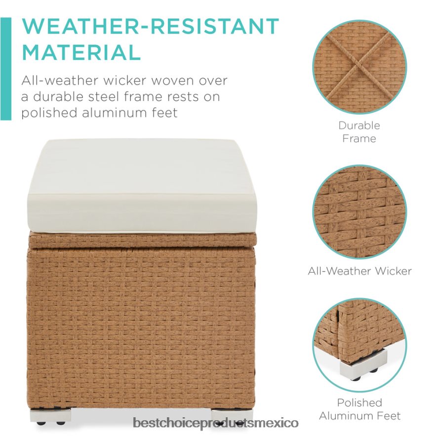 vida al aire libre | Juego de 2 otomanas de mimbre, multiusos con cojines desenfundables, estructura de acero. Best Choice Products natural/marfil X080FZ898