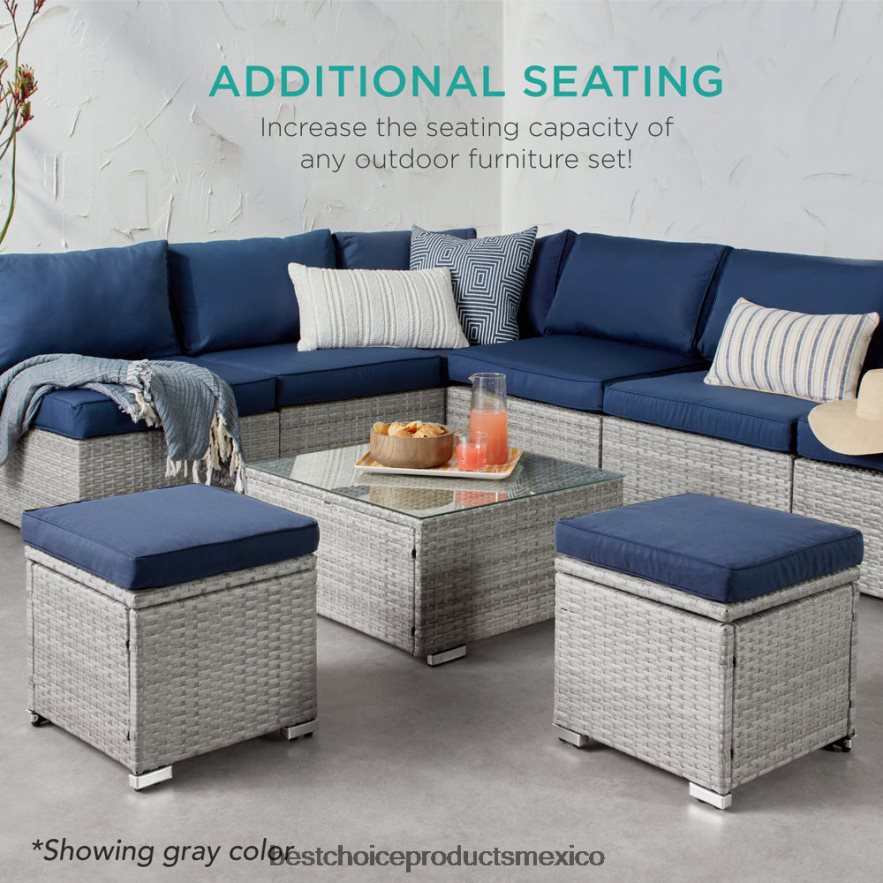 vida al aire libre | Juego de 2 otomanas de mimbre, multiusos con cojines desenfundables, estructura de acero. Best Choice Products natural/marfil X080FZ898