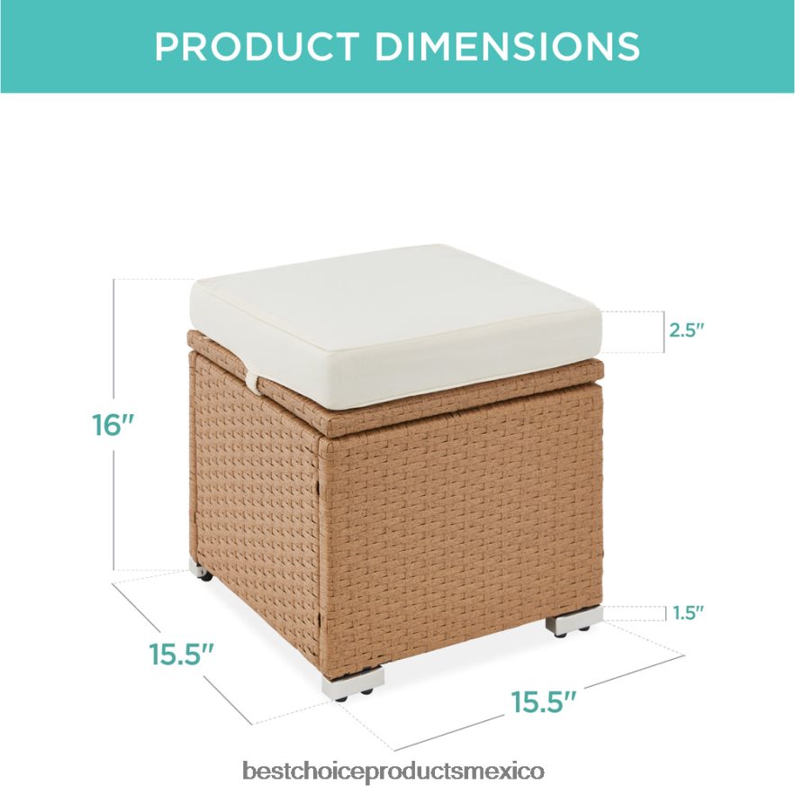vida al aire libre | Juego de 2 otomanas de mimbre, multiusos con cojines desenfundables, estructura de acero. Best Choice Products natural/marfil X080FZ898
