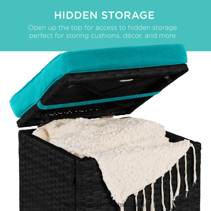 vida al aire libre | Juego de 2 otomanas de mimbre, multiusos con cojines desenfundables, estructura de acero. Best Choice Products negro/verde azulado X080FZ897