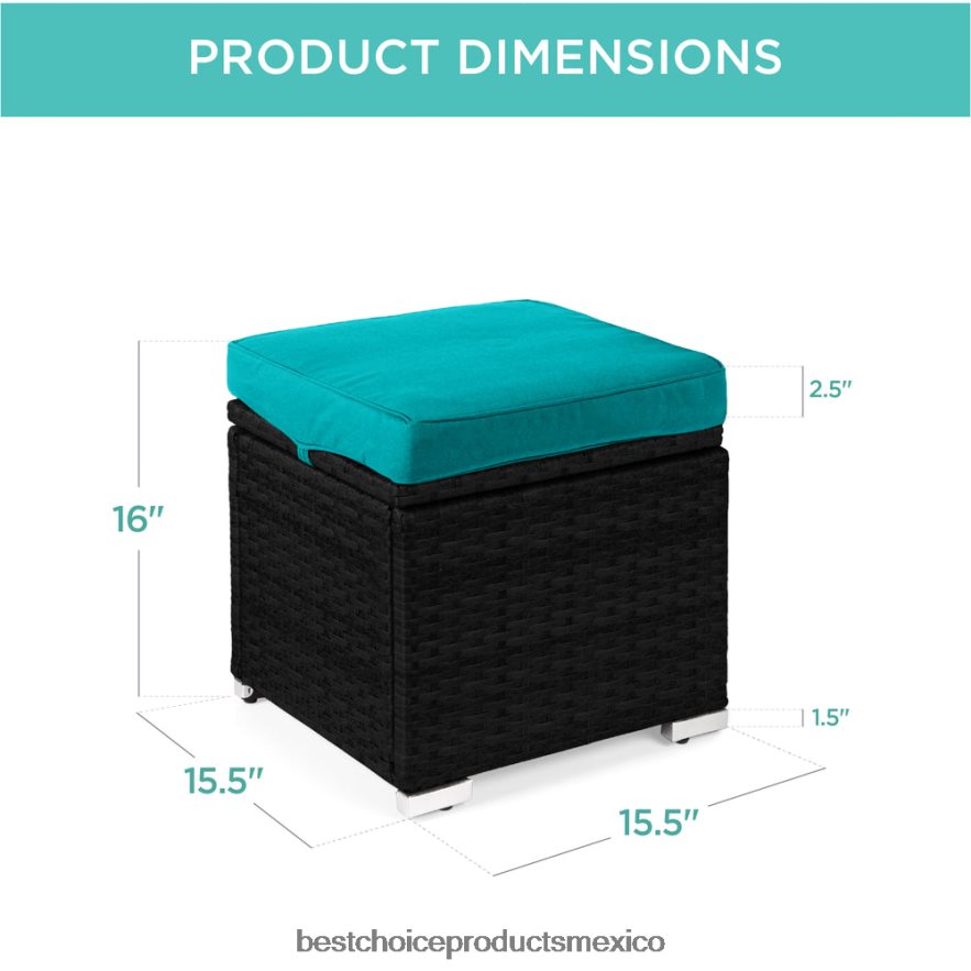 vida al aire libre | Juego de 2 otomanas de mimbre, multiusos con cojines desenfundables, estructura de acero. Best Choice Products negro/verde azulado X080FZ897