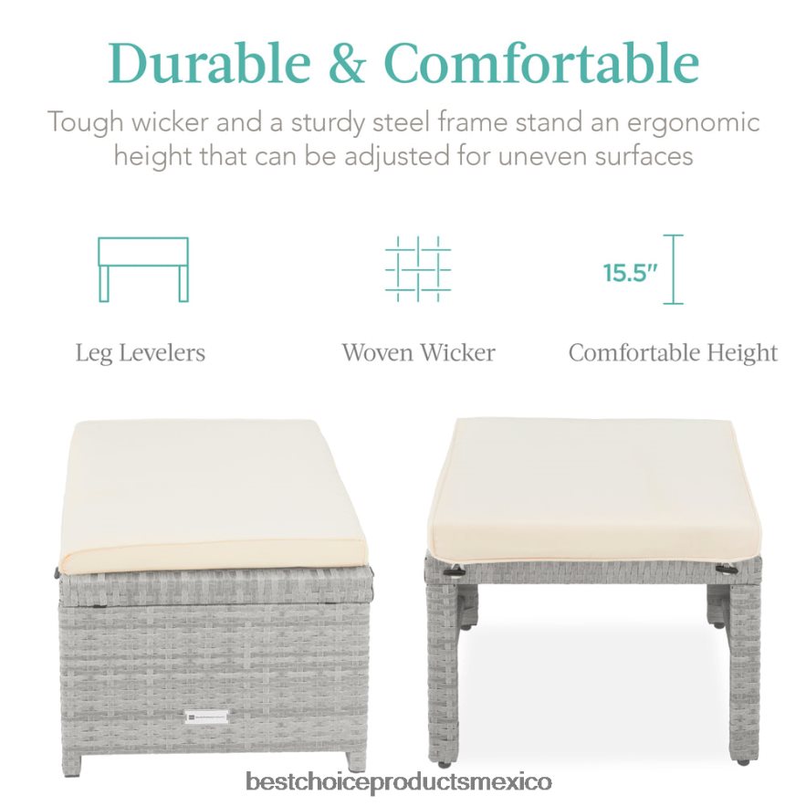vida al aire libre | Juego de 2 otomanas multiusos de mimbre con cojines desenfundables, estructura de acero. Best Choice Products gris/crema X080FZ919