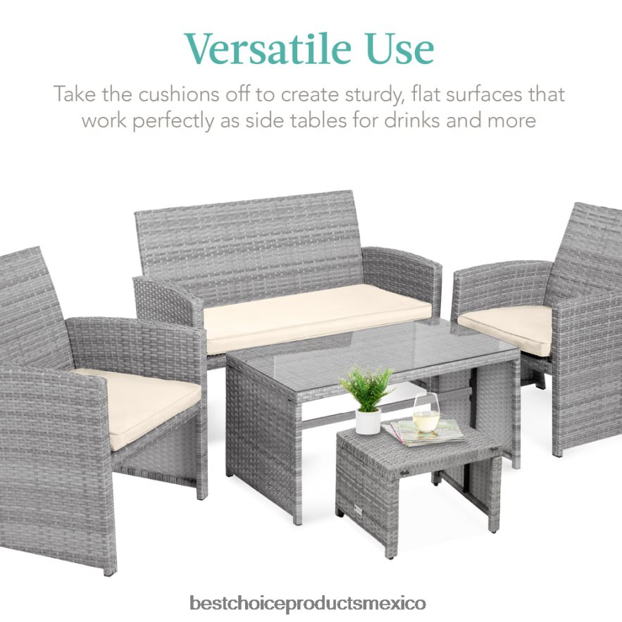 vida al aire libre | Juego de 2 otomanas multiusos de mimbre con cojines desenfundables, estructura de acero. Best Choice Products gris/crema X080FZ919