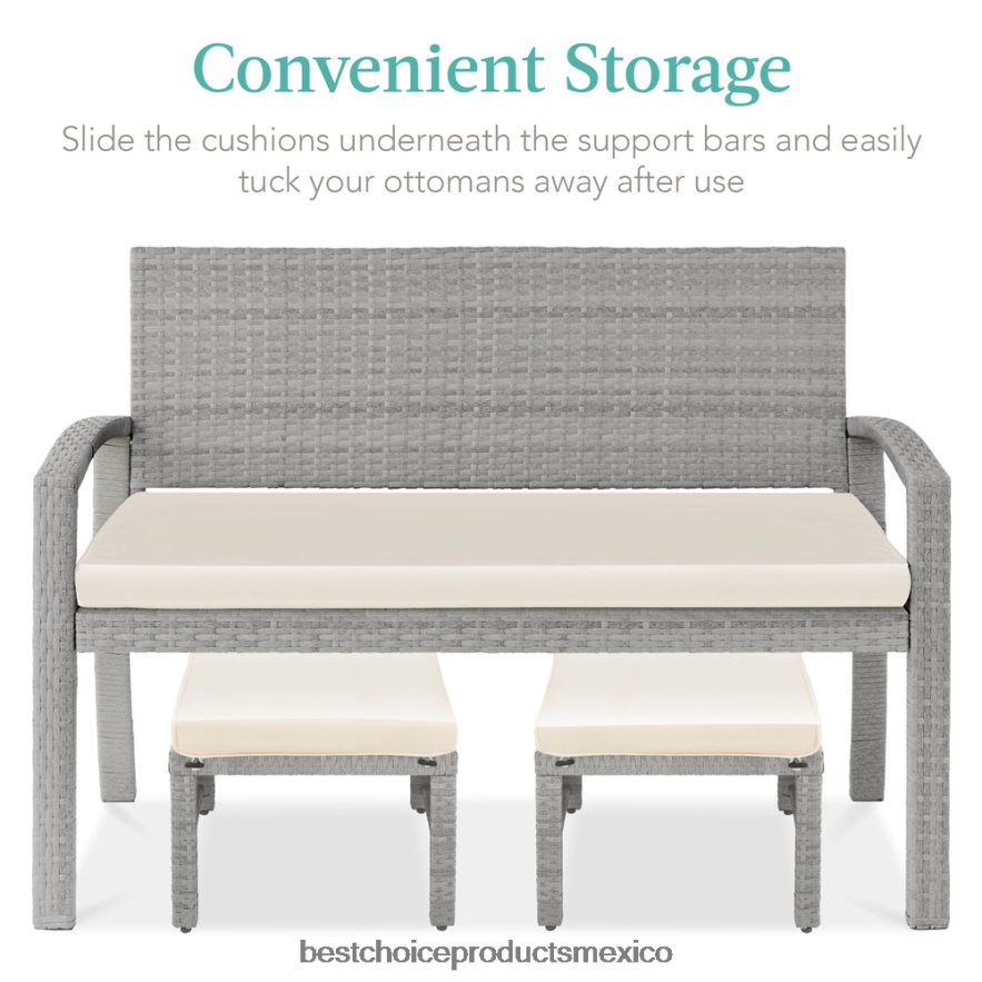 vida al aire libre | Juego de 2 otomanas multiusos de mimbre con cojines desenfundables, estructura de acero. Best Choice Products gris/crema X080FZ919