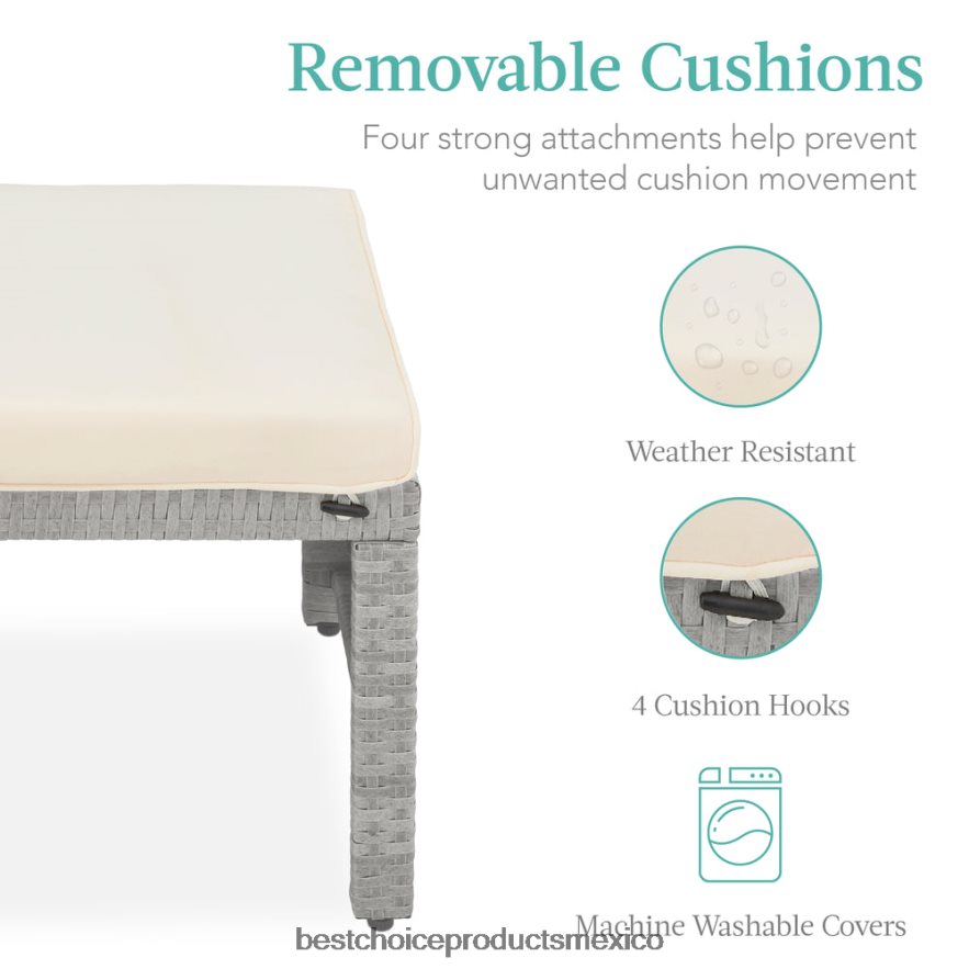 vida al aire libre | Juego de 2 otomanas multiusos de mimbre con cojines desenfundables, estructura de acero. Best Choice Products gris/crema X080FZ919