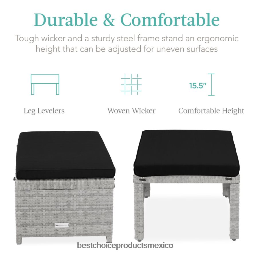 vida al aire libre | Juego de 2 otomanas multiusos de mimbre con cojines desenfundables, estructura de acero. Best Choice Products gris negro X080FZ921