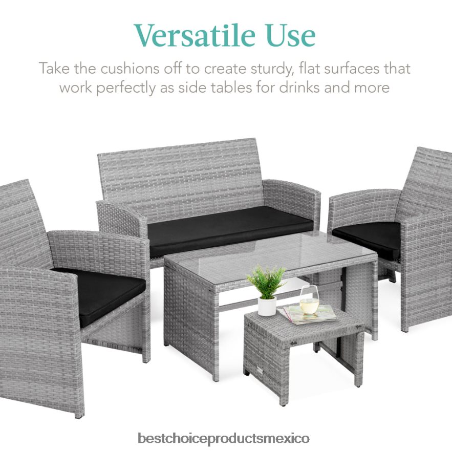 vida al aire libre | Juego de 2 otomanas multiusos de mimbre con cojines desenfundables, estructura de acero. Best Choice Products gris negro X080FZ921