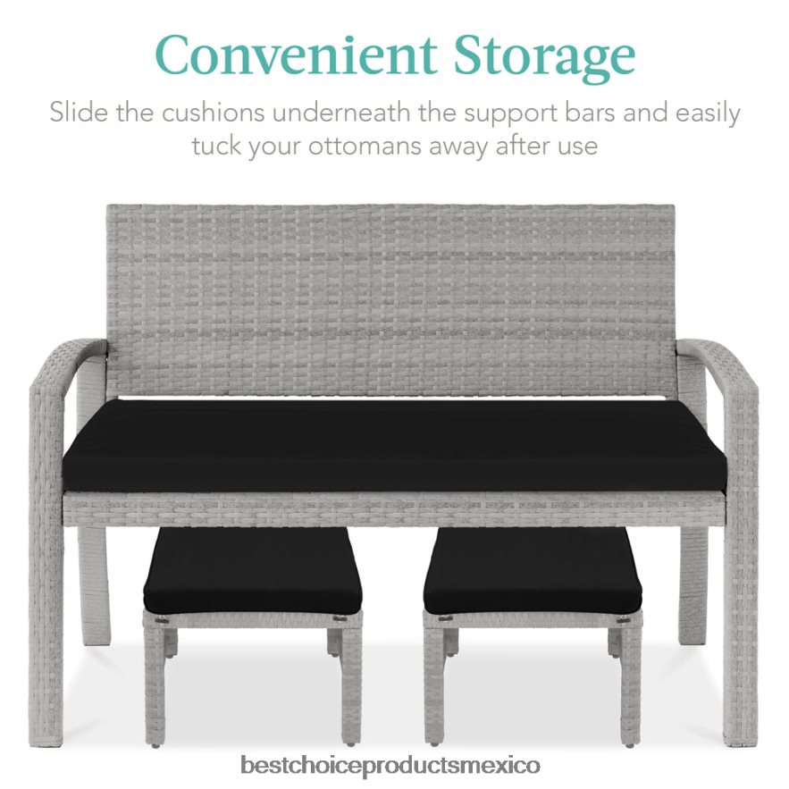 vida al aire libre | Juego de 2 otomanas multiusos de mimbre con cojines desenfundables, estructura de acero. Best Choice Products gris negro X080FZ921