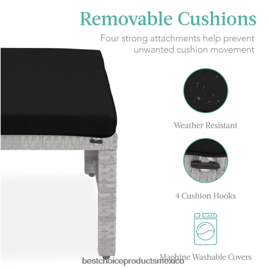 vida al aire libre | Juego de 2 otomanas multiusos de mimbre con cojines desenfundables, estructura de acero. Best Choice Products gris negro X080FZ921