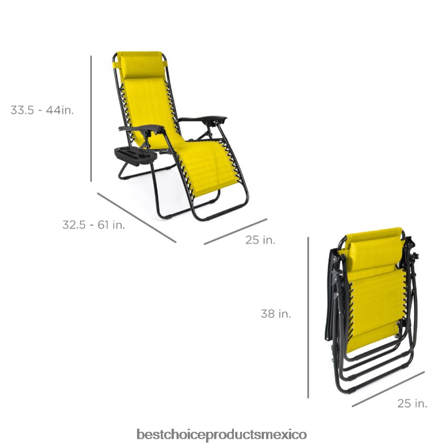 vida al aire libre | Juego de 2 sillones reclinables ajustables de gravedad cero para patio con portavasos Best Choice Products amarillo girasol X080FZ815