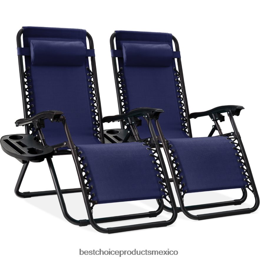 vida al aire libre | Juego de 2 sillones reclinables ajustables de gravedad cero para patio con portavasos Best Choice Products azul X080FZ793