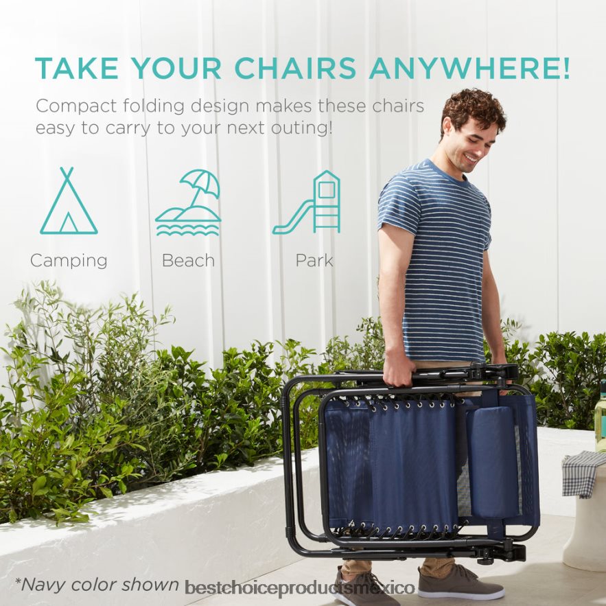 vida al aire libre | Juego de 2 sillones reclinables ajustables de gravedad cero para patio con portavasos Best Choice Products azul eléctrico X080FZ816